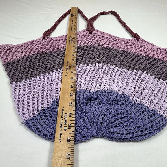 Crochet Market Tote Bag Womens One Size Purple Open Weave Shoulder Net Beach - Picture 5 of 7